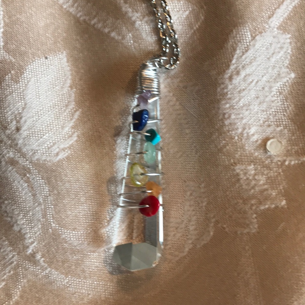 Glass pendant with rainbow stones!